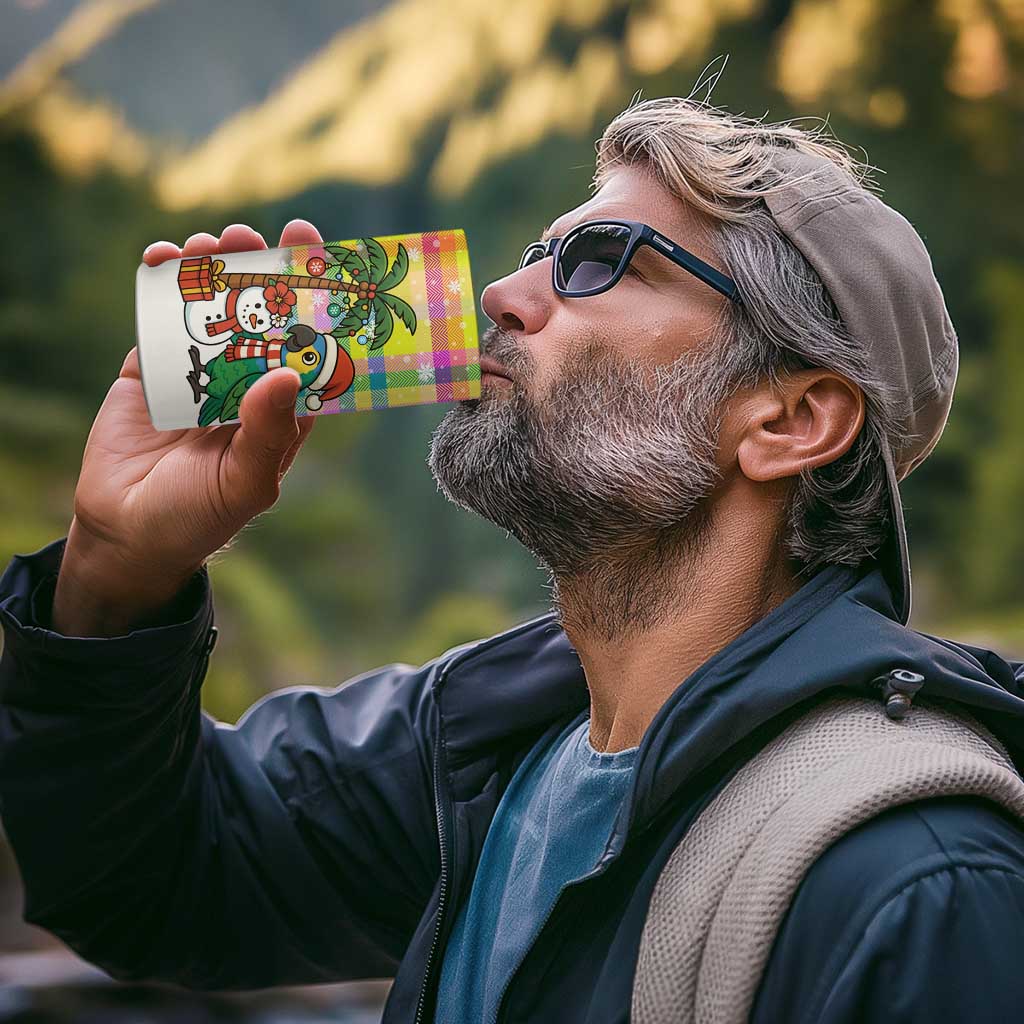 Saint Lucia Christmas 4 in 1 Can Cooler Tumbler with Parrot Palm Tree Snowman and Plaid Holiday - Wonder Print Shop