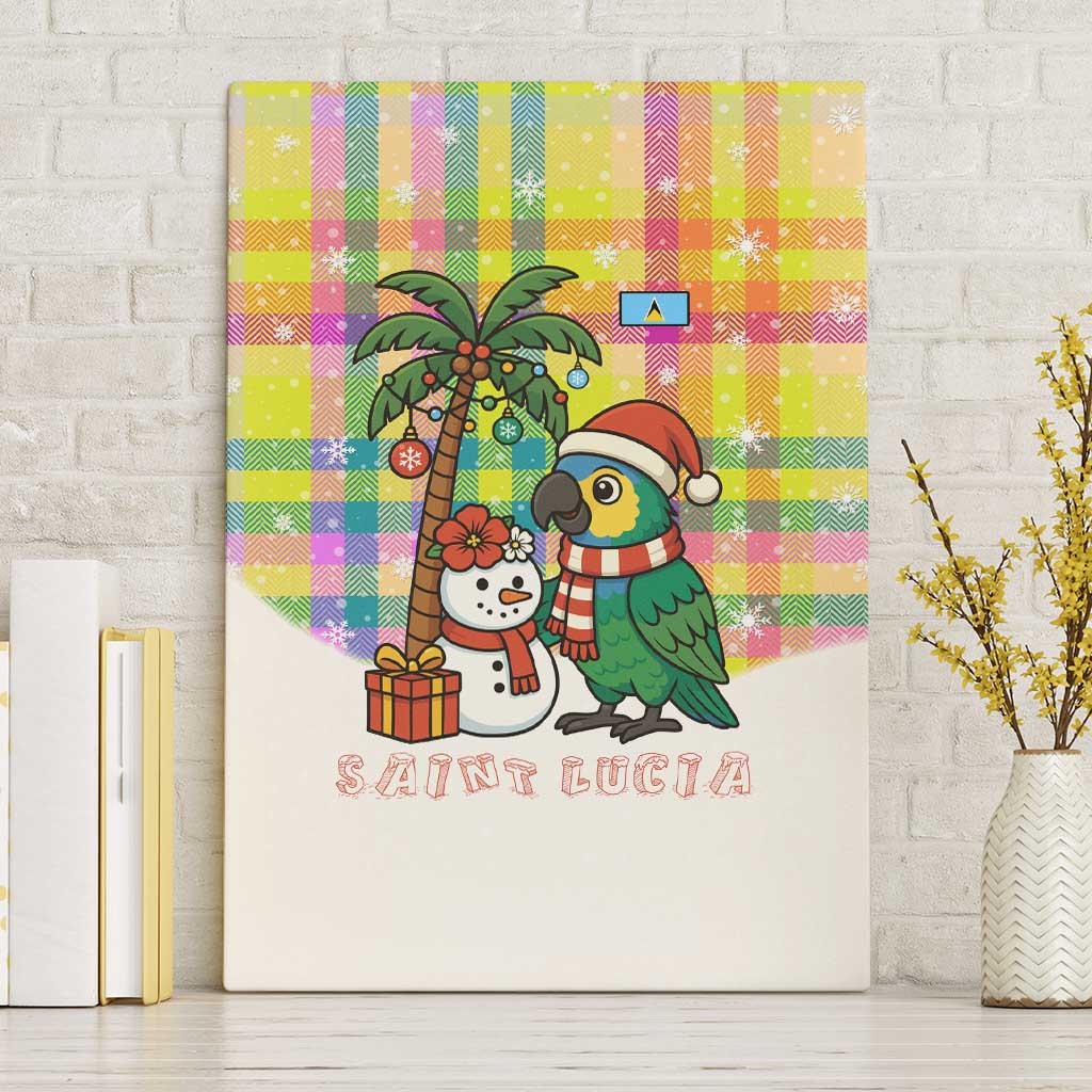 Saint Lucia Christmas Canvas Wall Art with Parrot Palm Tree Snowman and Plaid Holiday - Wonder Print Shop