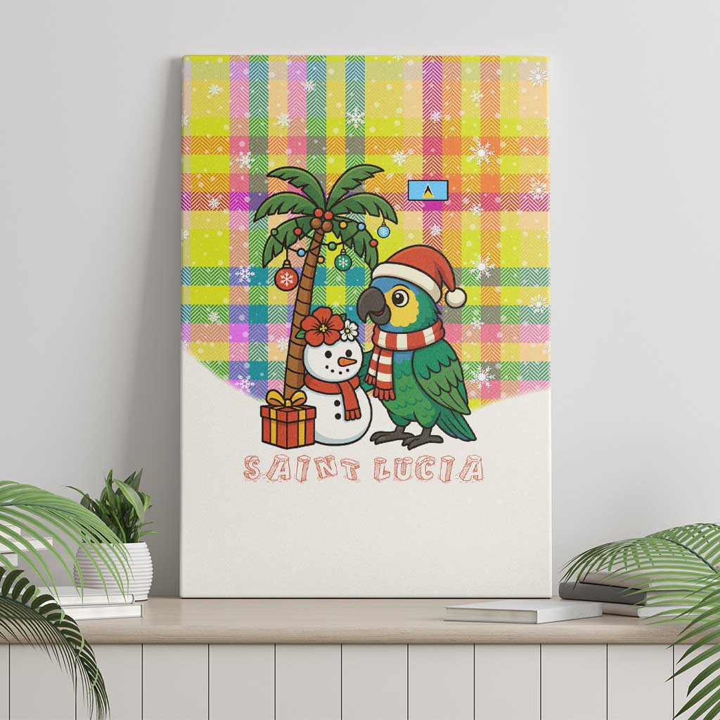 Saint Lucia Christmas Canvas Wall Art with Parrot Palm Tree Snowman and Plaid Holiday - Wonder Print Shop