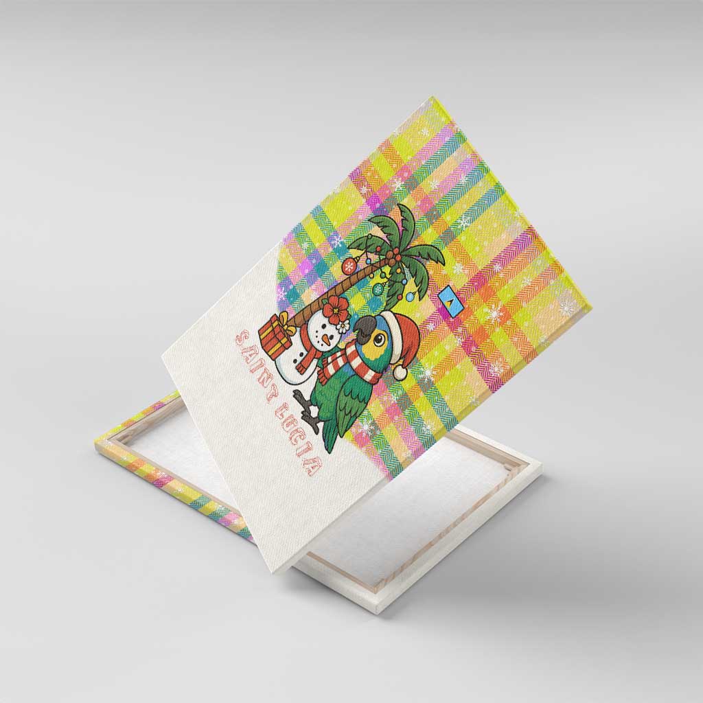 Saint Lucia Christmas Canvas Wall Art with Parrot Palm Tree Snowman and Plaid Holiday - Wonder Print Shop