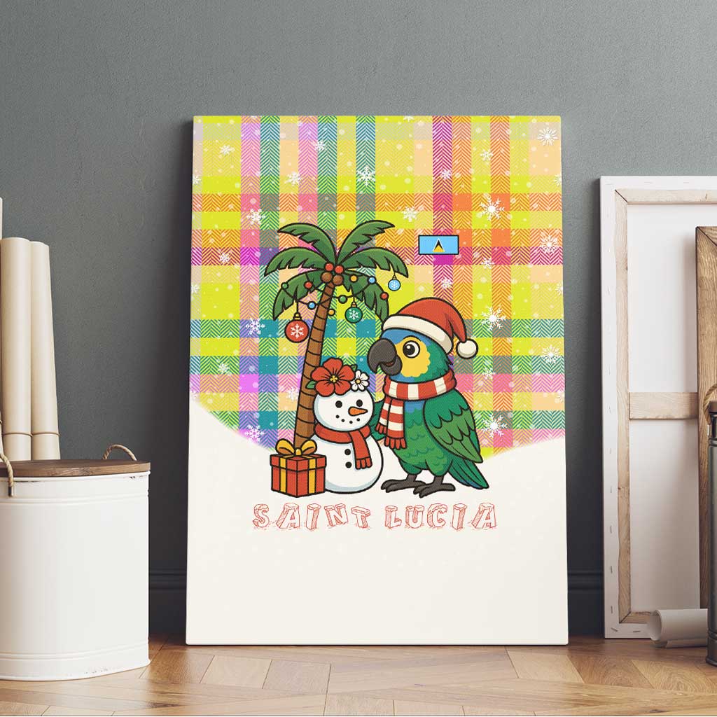 Saint Lucia Christmas Canvas Wall Art with Parrot Palm Tree Snowman and Plaid Holiday - Wonder Print Shop