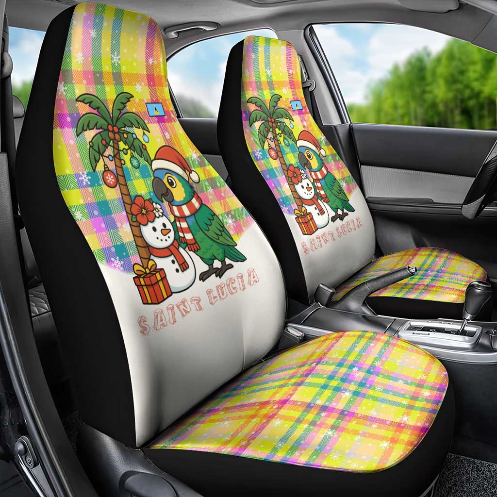Saint Lucia Christmas Car Seat Cover with Parrot Palm Tree Snowman and Plaid Holiday - Wonder Print Shop
