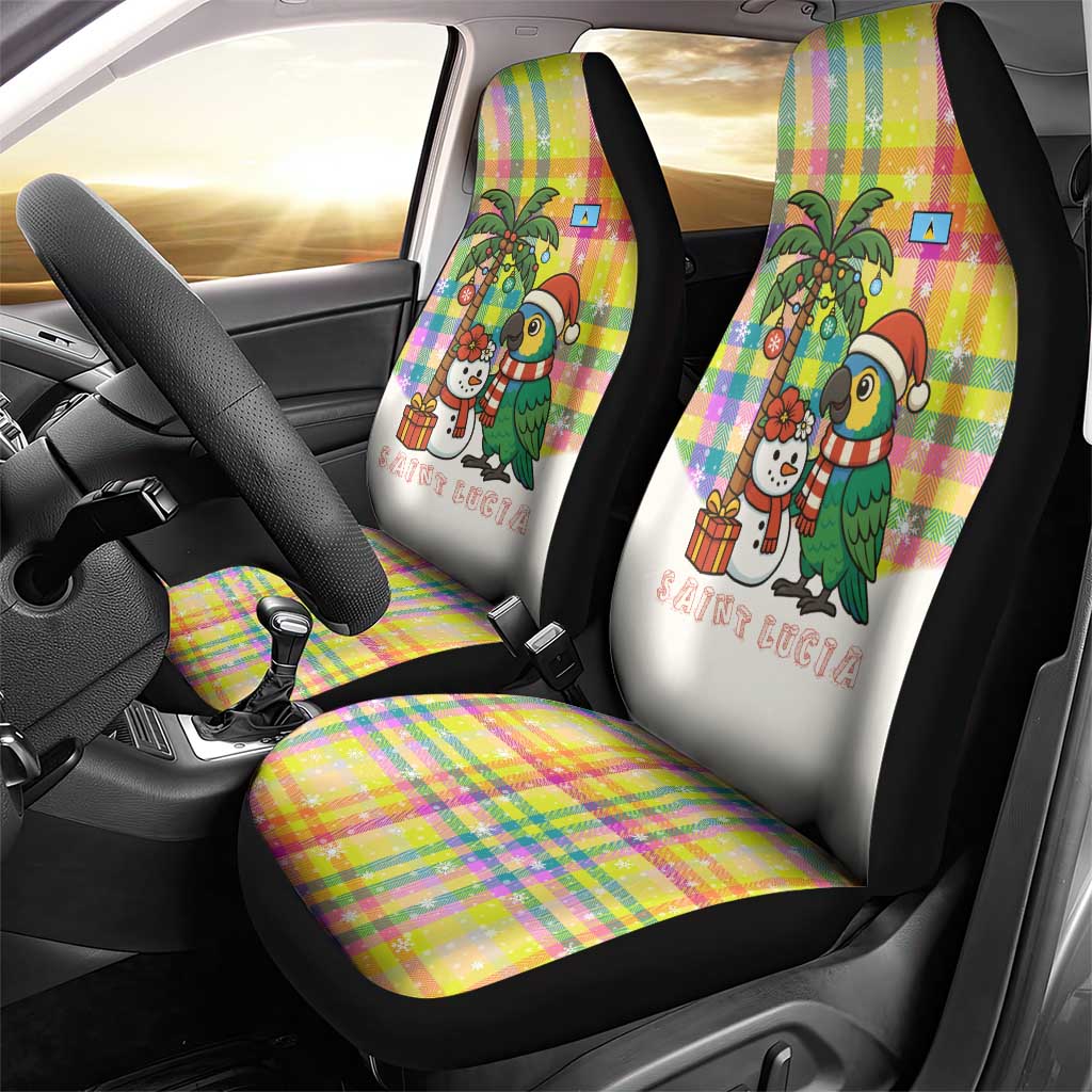 Saint Lucia Christmas Car Seat Cover with Parrot Palm Tree Snowman and Plaid Holiday - Wonder Print Shop