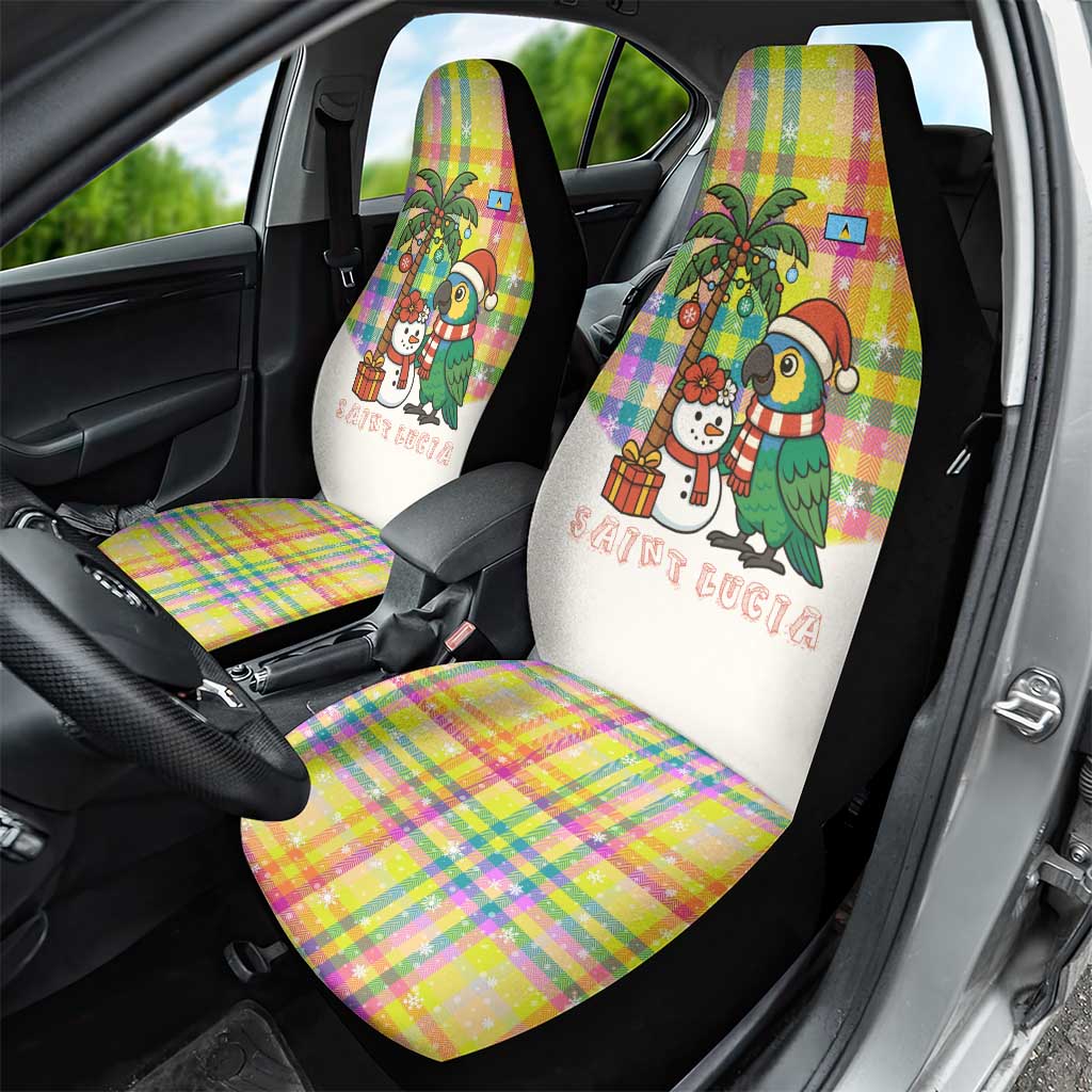 Saint Lucia Christmas Car Seat Cover with Parrot Palm Tree Snowman and Plaid Holiday - Wonder Print Shop