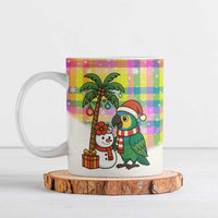 Saint Lucia Christmas Ceramic Mug with Parrot Palm Tree Snowman and Plaid Holiday - Wonder Print Shop