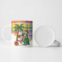 Saint Lucia Christmas Ceramic Mug with Parrot Palm Tree Snowman and Plaid Holiday - Wonder Print Shop