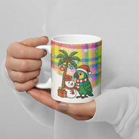Saint Lucia Christmas Ceramic Mug with Parrot Palm Tree Snowman and Plaid Holiday - Wonder Print Shop