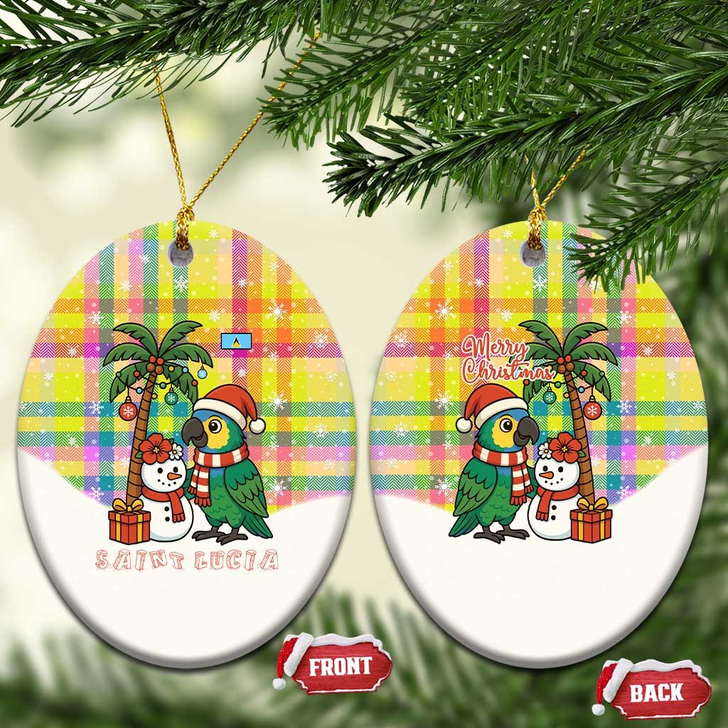 Saint Lucia Christmas Ceramic Ornament with Parrot Palm Tree Snowman and Plaid Holiday - Wonder Print Shop