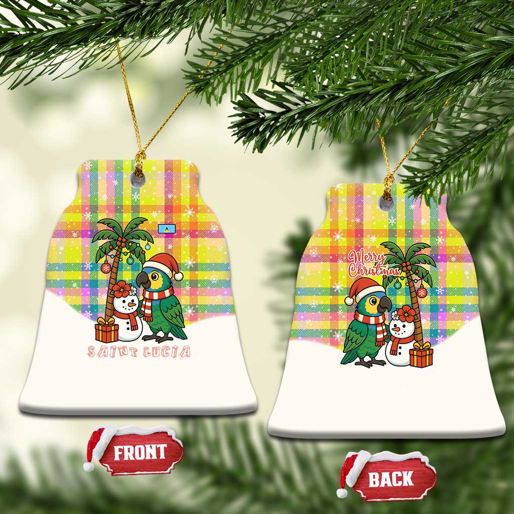 Saint Lucia Christmas Ceramic Ornament with Parrot Palm Tree Snowman and Plaid Holiday - Wonder Print Shop