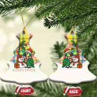 Saint Lucia Christmas Ceramic Ornament with Parrot Palm Tree Snowman and Plaid Holiday - Wonder Print Shop