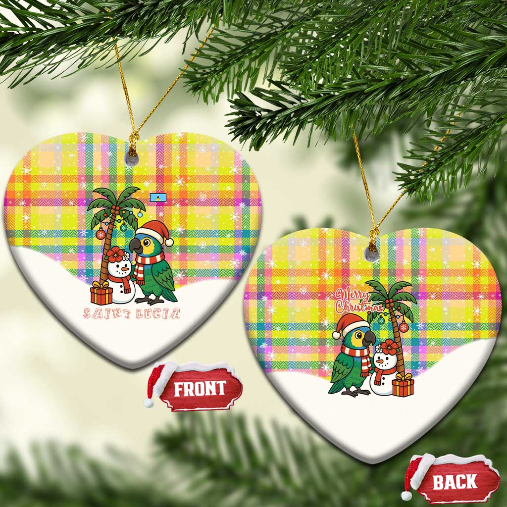 Saint Lucia Christmas Ceramic Ornament with Parrot Palm Tree Snowman and Plaid Holiday - Wonder Print Shop