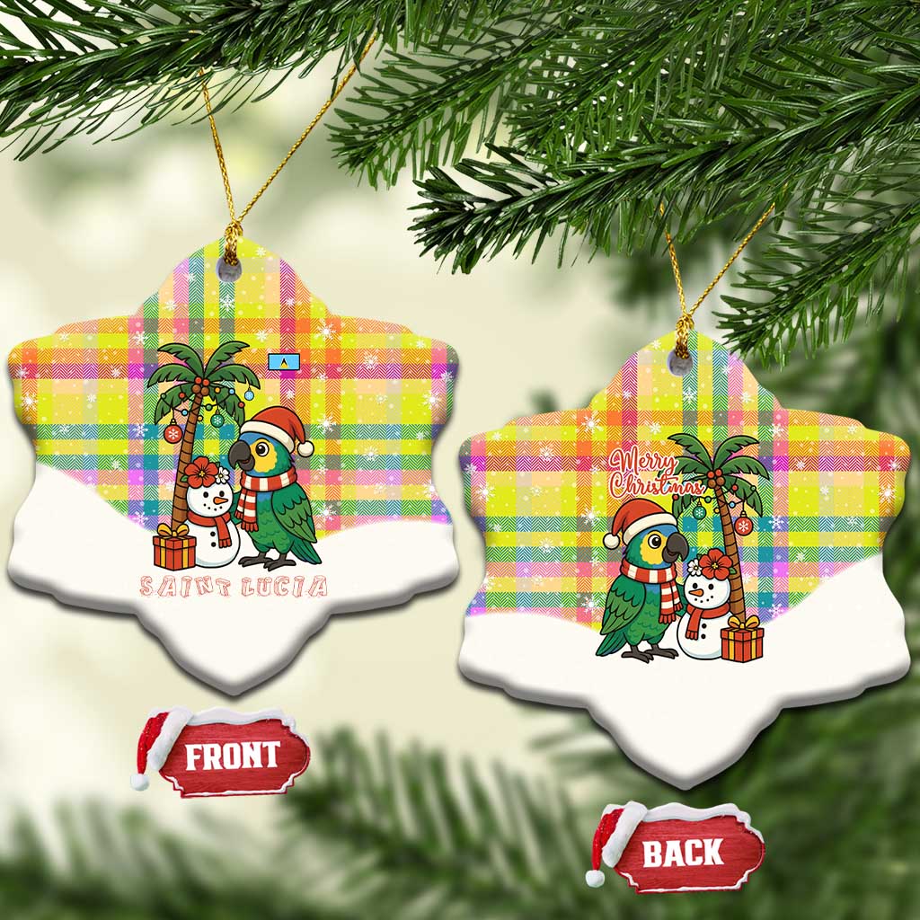 Saint Lucia Christmas Ceramic Ornament with Parrot Palm Tree Snowman and Plaid Holiday - Wonder Print Shop