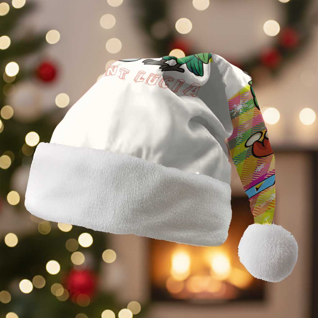 Saint Lucia Christmas Santa Hat with Parrot Palm Tree Snowman and Plaid Holiday - Wonder Print Shop