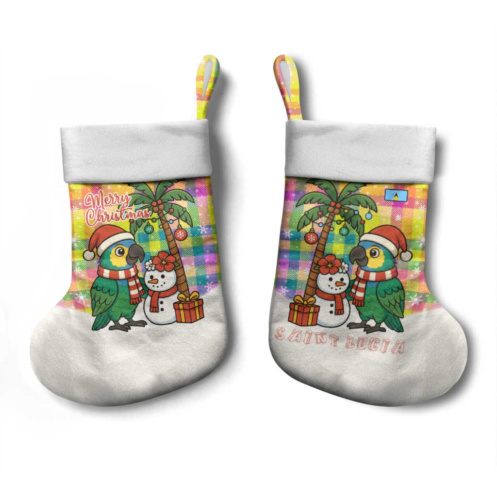 Saint Lucia Christmas Stocking with Parrot Palm Tree Snowman and Plaid Holiday - Wonder Print Shop