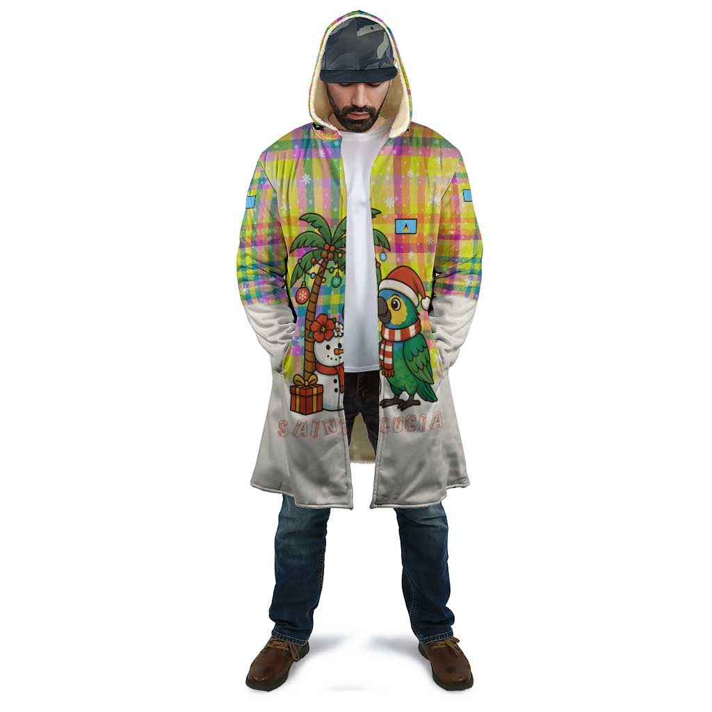 Saint Lucia Christmas Cloak with Parrot Palm Tree Snowman and Plaid Holiday - Wonder Print Shop