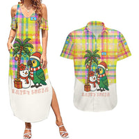 Saint Lucia Christmas Couples Matching Summer Maxi Dress and Hawaiian Shirt with Parrot Palm Tree Snowman and Plaid Holiday - Wonder Print Shop