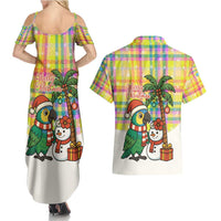 Saint Lucia Christmas Couples Matching Summer Maxi Dress and Hawaiian Shirt with Parrot Palm Tree Snowman and Plaid Holiday - Wonder Print Shop