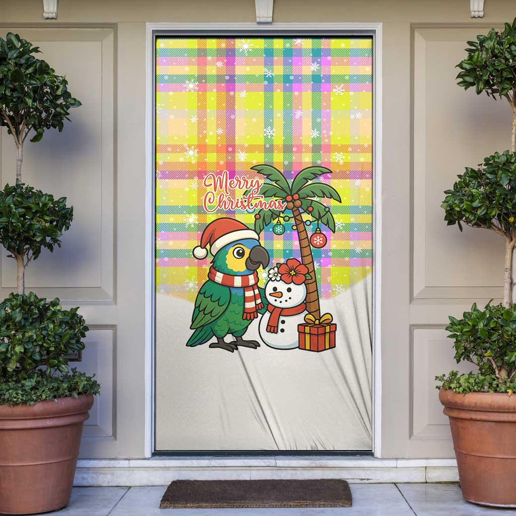 Saint Lucia Christmas Door Cover with Parrot Palm Tree Snowman and Plaid Holiday - Wonder Print Shop