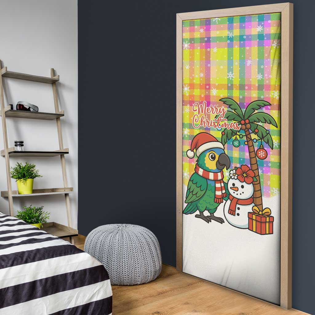 Saint Lucia Christmas Door Cover with Parrot Palm Tree Snowman and Plaid Holiday - Wonder Print Shop