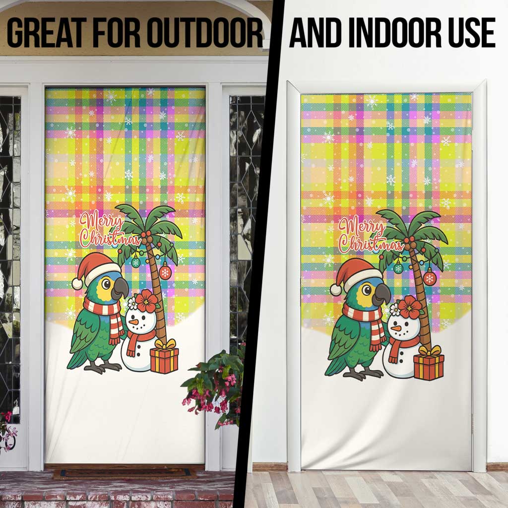 Saint Lucia Christmas Door Cover with Parrot Palm Tree Snowman and Plaid Holiday - Wonder Print Shop