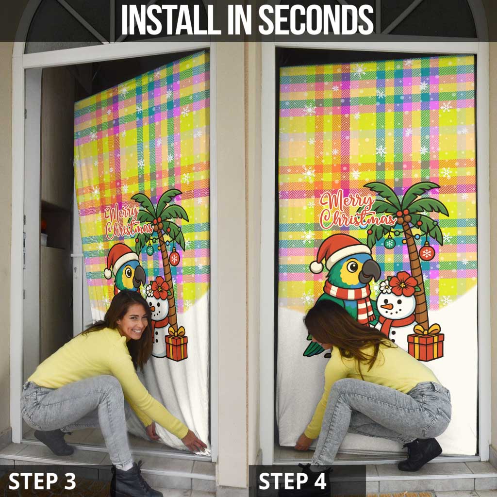 Saint Lucia Christmas Door Cover with Parrot Palm Tree Snowman and Plaid Holiday - Wonder Print Shop