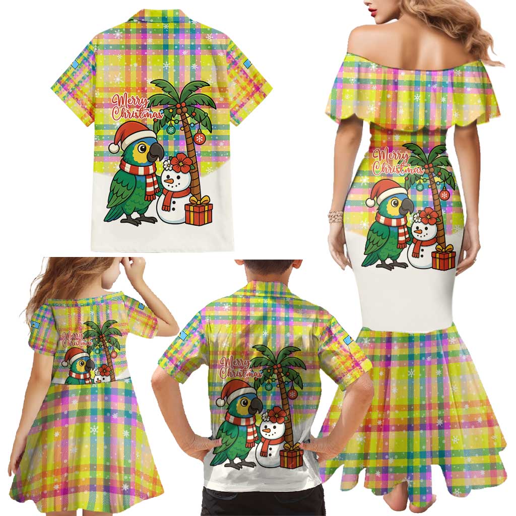Saint Lucia Christmas Family Matching Mermaid Dress and Hawaiian Shirt with Parrot Palm Tree Snowman and Plaid Holiday - Wonder Print Shop