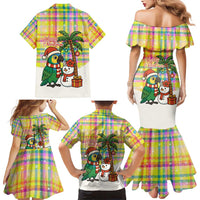 Saint Lucia Christmas Family Matching Mermaid Dress and Hawaiian Shirt with Parrot Palm Tree Snowman and Plaid Holiday - Wonder Print Shop