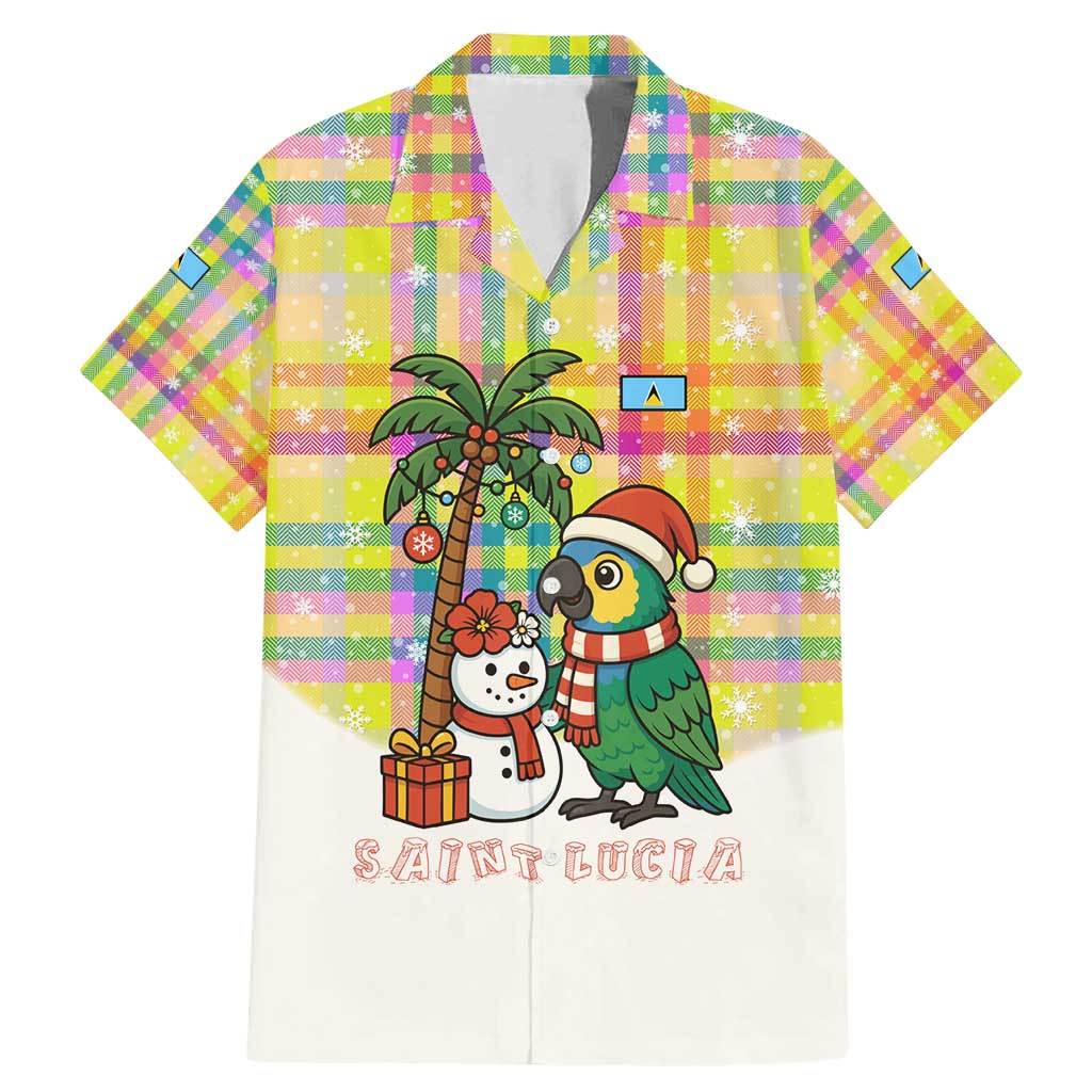 Saint Lucia Christmas Family Matching Mermaid Dress and Hawaiian Shirt with Parrot Palm Tree Snowman and Plaid Holiday - Wonder Print Shop