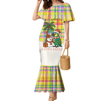 Saint Lucia Christmas Family Matching Mermaid Dress and Hawaiian Shirt with Parrot Palm Tree Snowman and Plaid Holiday - Wonder Print Shop