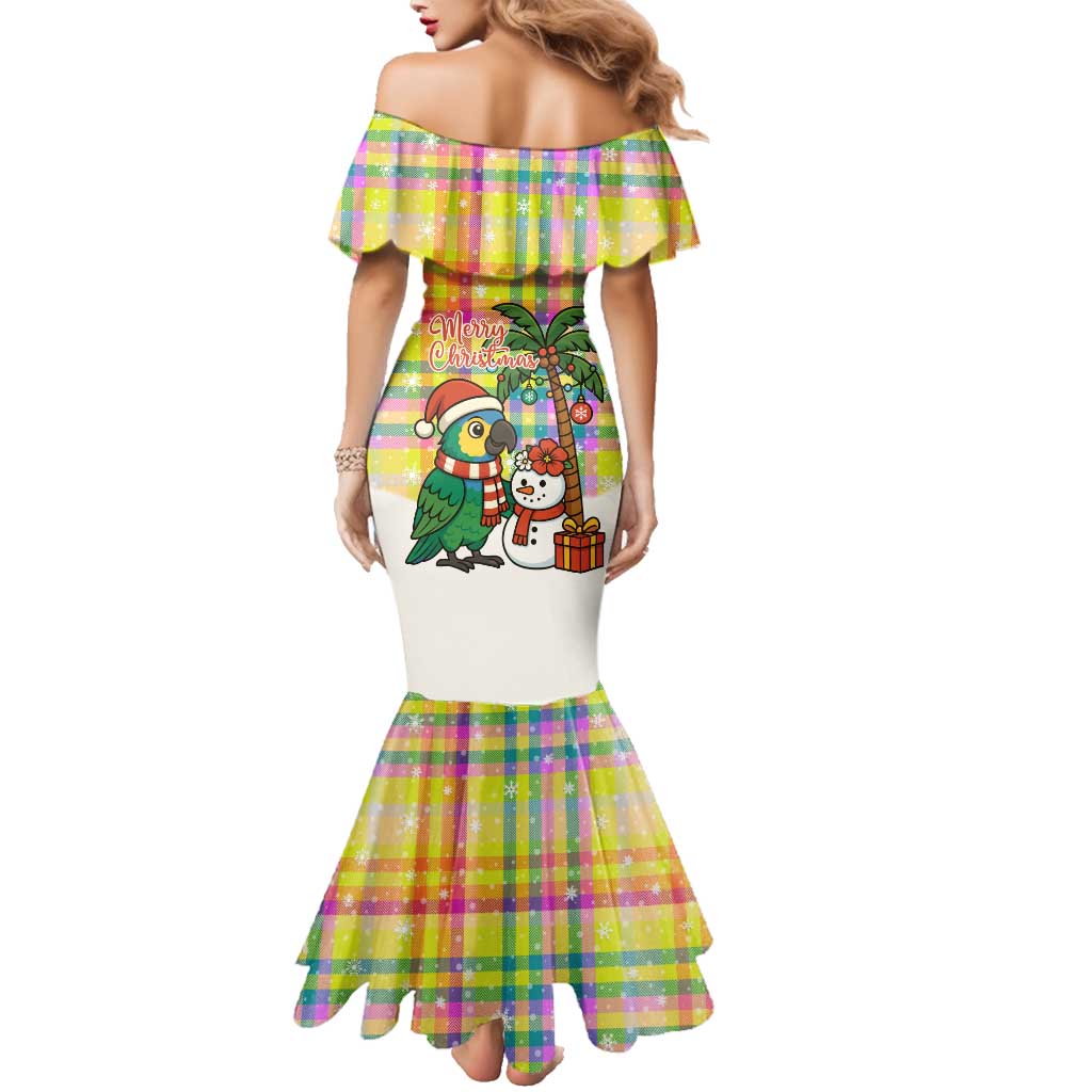 Saint Lucia Christmas Family Matching Mermaid Dress and Hawaiian Shirt with Parrot Palm Tree Snowman and Plaid Holiday - Wonder Print Shop