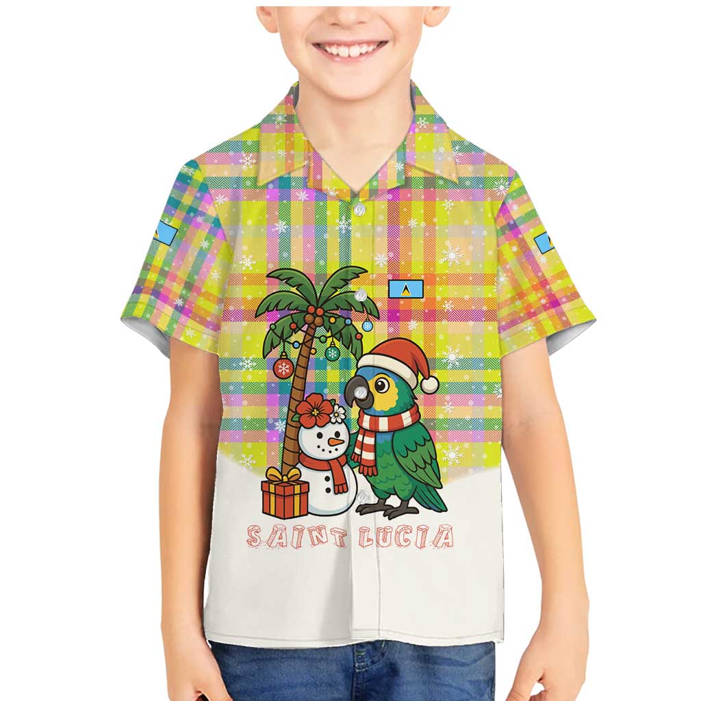 Saint Lucia Christmas Family Matching Mermaid Dress and Hawaiian Shirt with Parrot Palm Tree Snowman and Plaid Holiday - Wonder Print Shop