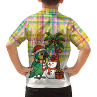 Saint Lucia Christmas Family Matching Off The Shoulder Long Sleeve Dress and Hawaiian Shirt with Parrot Palm Tree Snowman and Plaid Holiday - Wonder Print Shop