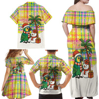 Saint Lucia Christmas Family Matching Off Shoulder Maxi Dress and Hawaiian Shirt with Parrot Palm Tree Snowman and Plaid Holiday - Wonder Print Shop