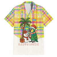 Saint Lucia Christmas Family Matching Off Shoulder Maxi Dress and Hawaiian Shirt with Parrot Palm Tree Snowman and Plaid Holiday - Wonder Print Shop