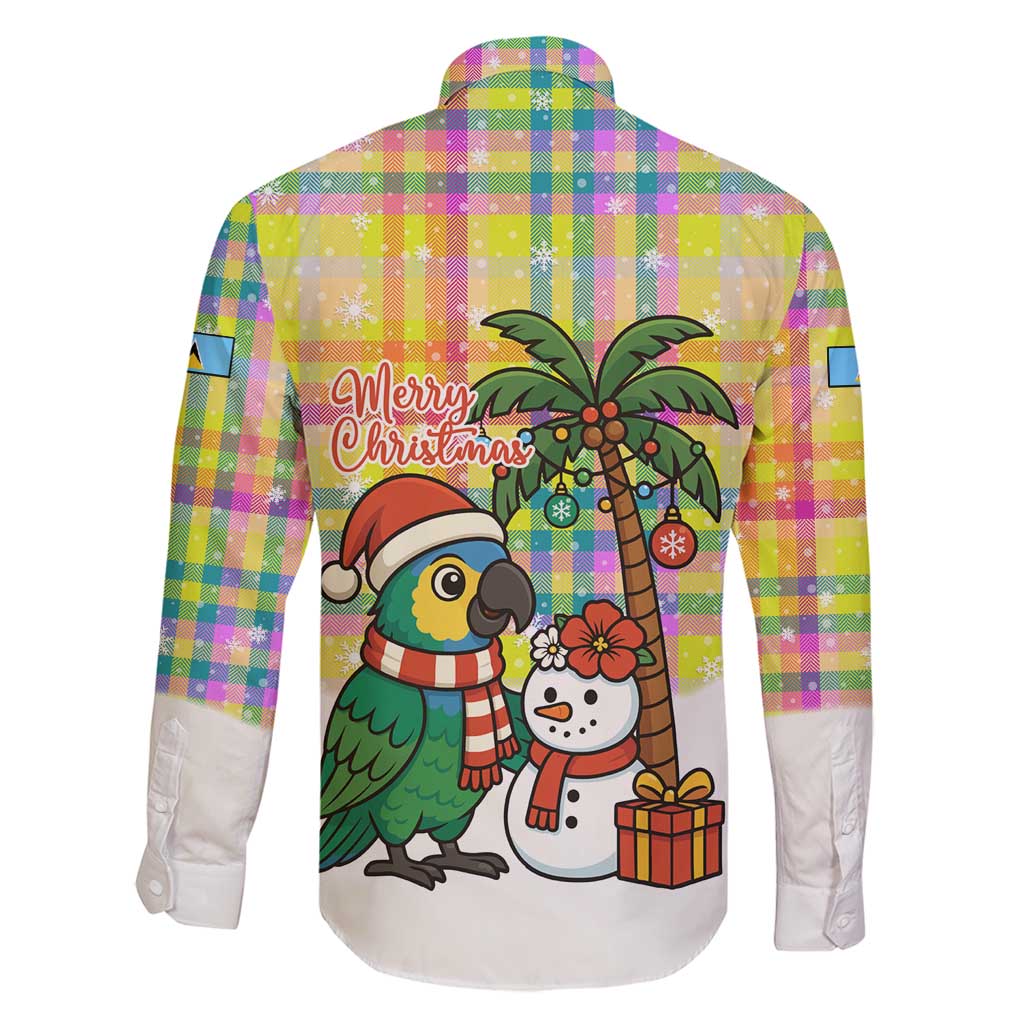 Saint Lucia Christmas Family Matching Off Shoulder Maxi Dress and Hawaiian Shirt with Parrot Palm Tree Snowman and Plaid Holiday - Wonder Print Shop