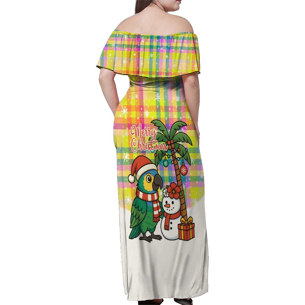 Saint Lucia Christmas Family Matching Off Shoulder Maxi Dress and Hawaiian Shirt with Parrot Palm Tree Snowman and Plaid Holiday - Wonder Print Shop