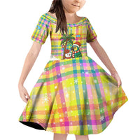 Saint Lucia Christmas Family Matching Off Shoulder Short Dress and Hawaiian Shirt with Parrot Palm Tree Snowman and Plaid Holiday - Wonder Print Shop