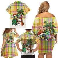 Saint Lucia Christmas Family Matching Off Shoulder Short Dress and Hawaiian Shirt with Parrot Palm Tree Snowman and Plaid Holiday - Wonder Print Shop