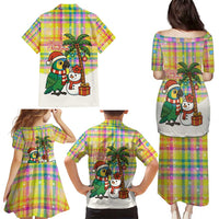 Saint Lucia Christmas Family Matching Puletasi and Hawaiian Shirt with Parrot Palm Tree Snowman and Plaid Holiday - Wonder Print Shop