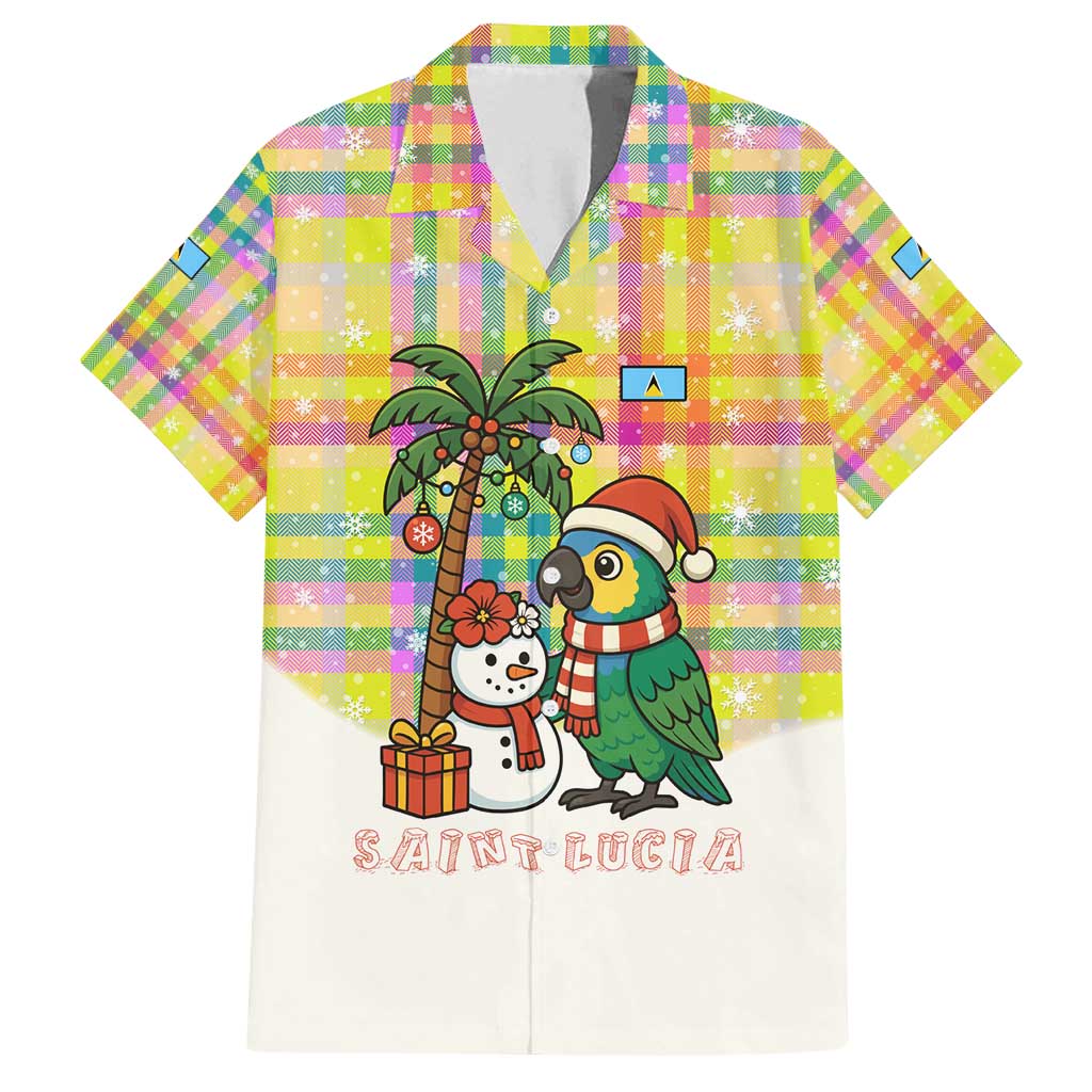Saint Lucia Christmas Family Matching Puletasi and Hawaiian Shirt with Parrot Palm Tree Snowman and Plaid Holiday - Wonder Print Shop