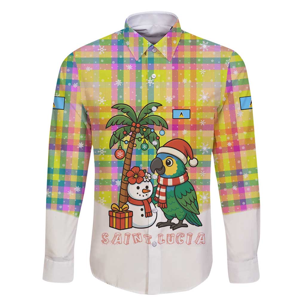 Saint Lucia Christmas Family Matching Puletasi and Hawaiian Shirt with Parrot Palm Tree Snowman and Plaid Holiday - Wonder Print Shop
