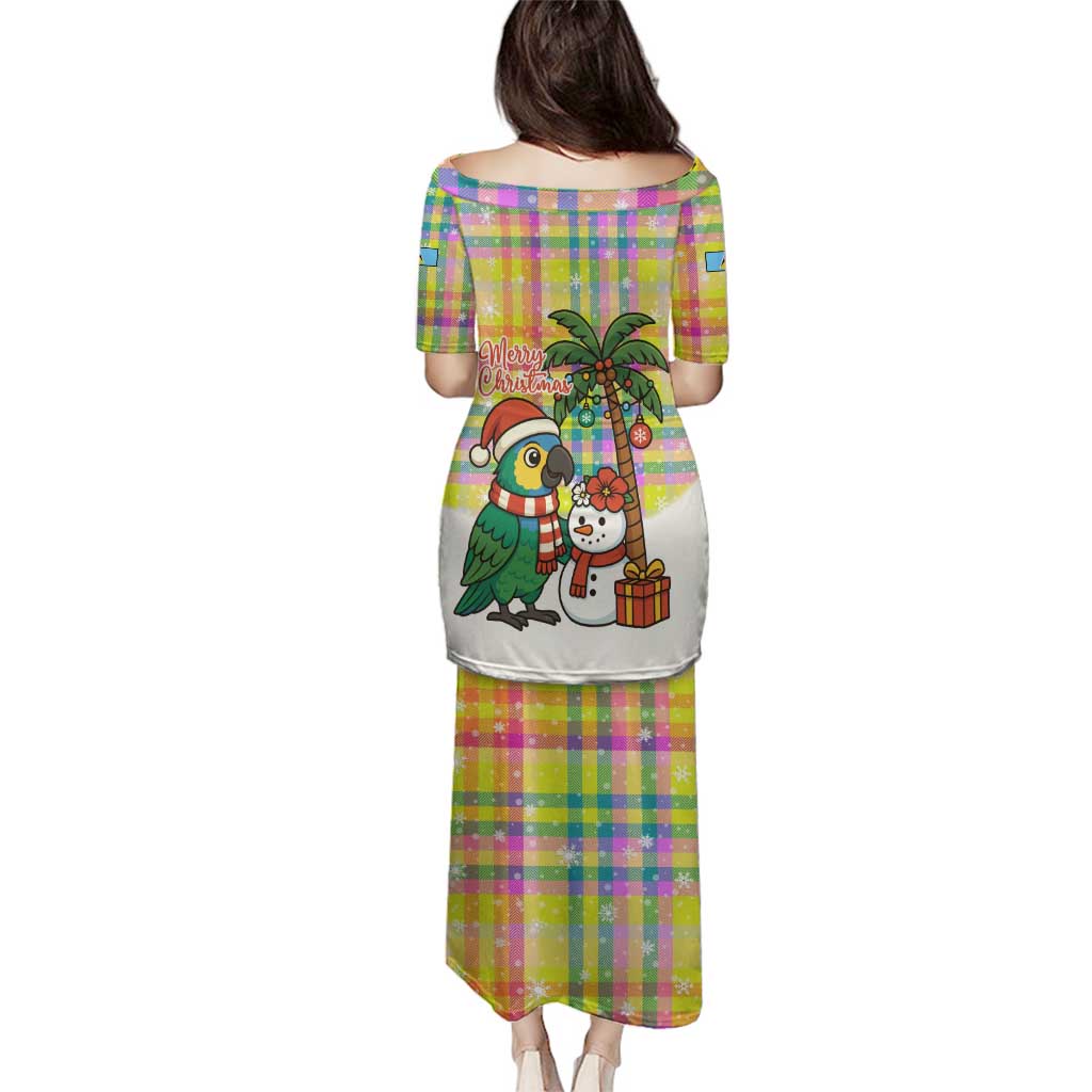 Saint Lucia Christmas Family Matching Puletasi and Hawaiian Shirt with Parrot Palm Tree Snowman and Plaid Holiday - Wonder Print Shop