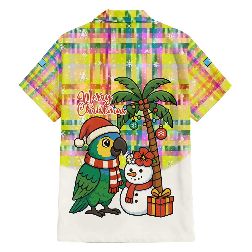 Saint Lucia Christmas Family Matching Short Sleeve Bodycon Dress and Hawaiian Shirt with Parrot Palm Tree Snowman and Plaid Holiday - Wonder Print Shop
