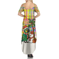 Saint Lucia Christmas Family Matching Summer Maxi Dress and Hawaiian Shirt with Parrot Palm Tree Snowman and Plaid Holiday - Wonder Print Shop