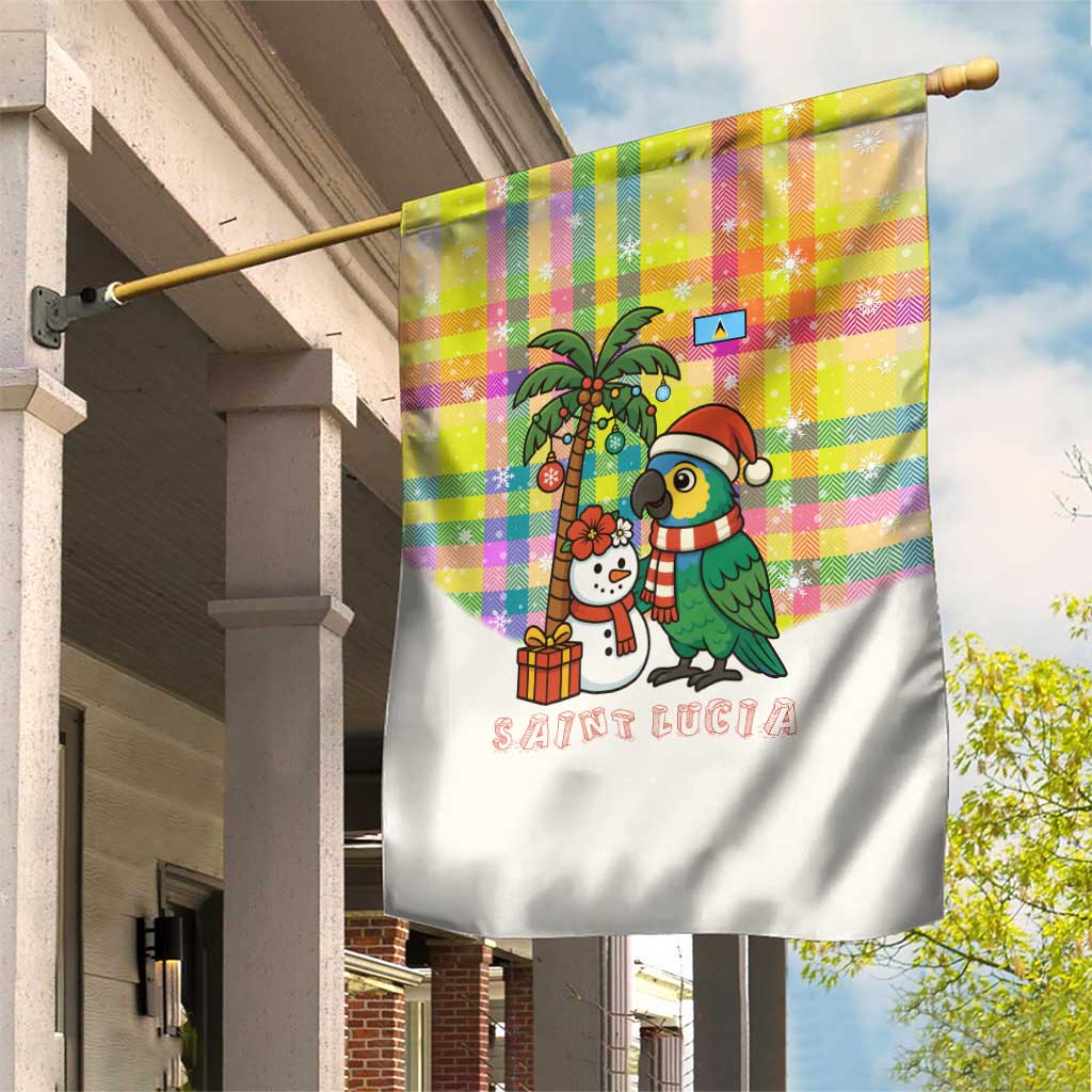 Saint Lucia Christmas Garden Flag with Parrot Palm Tree Snowman and Plaid Holiday - Wonder Print Shop