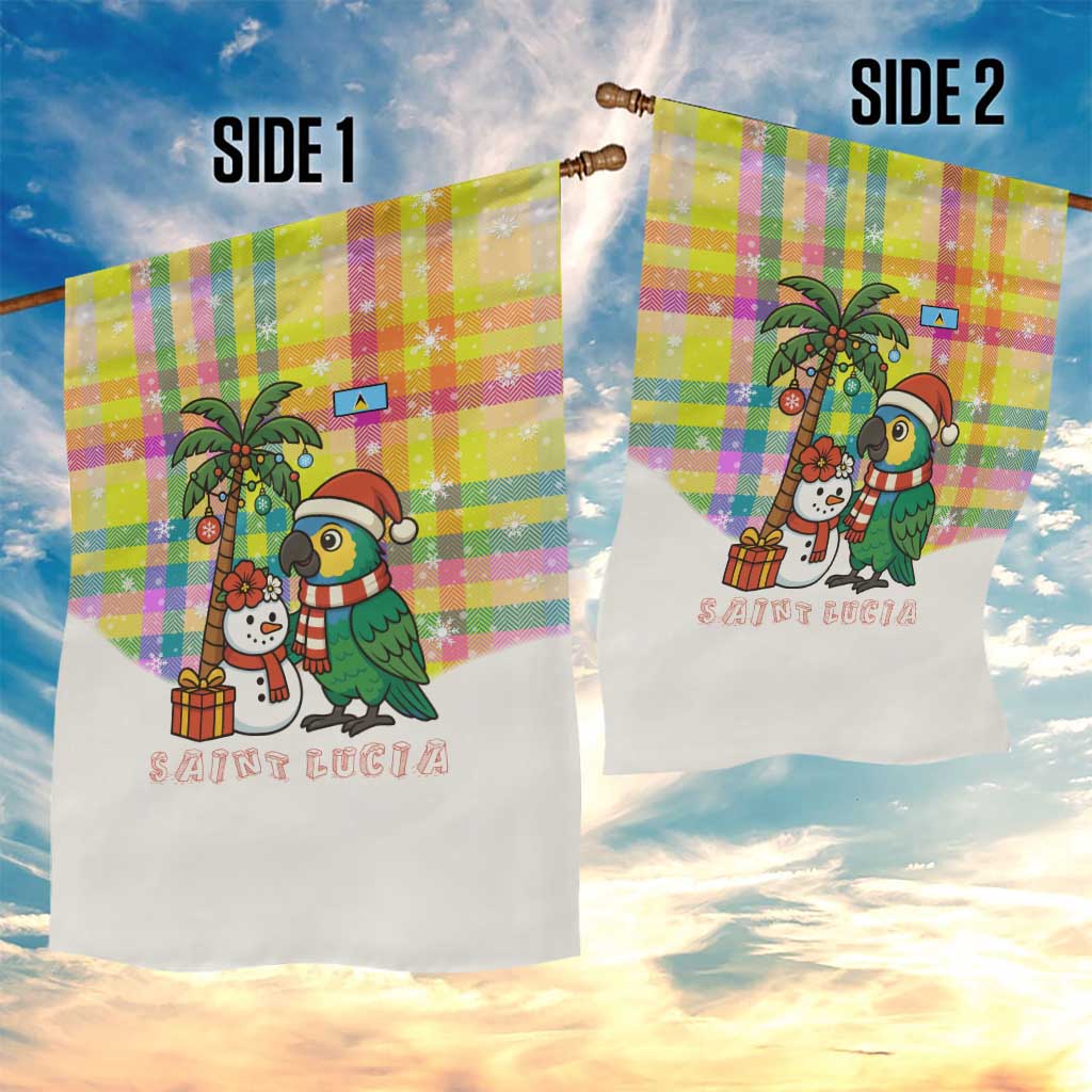 Saint Lucia Christmas Garden Flag with Parrot Palm Tree Snowman and Plaid Holiday - Wonder Print Shop