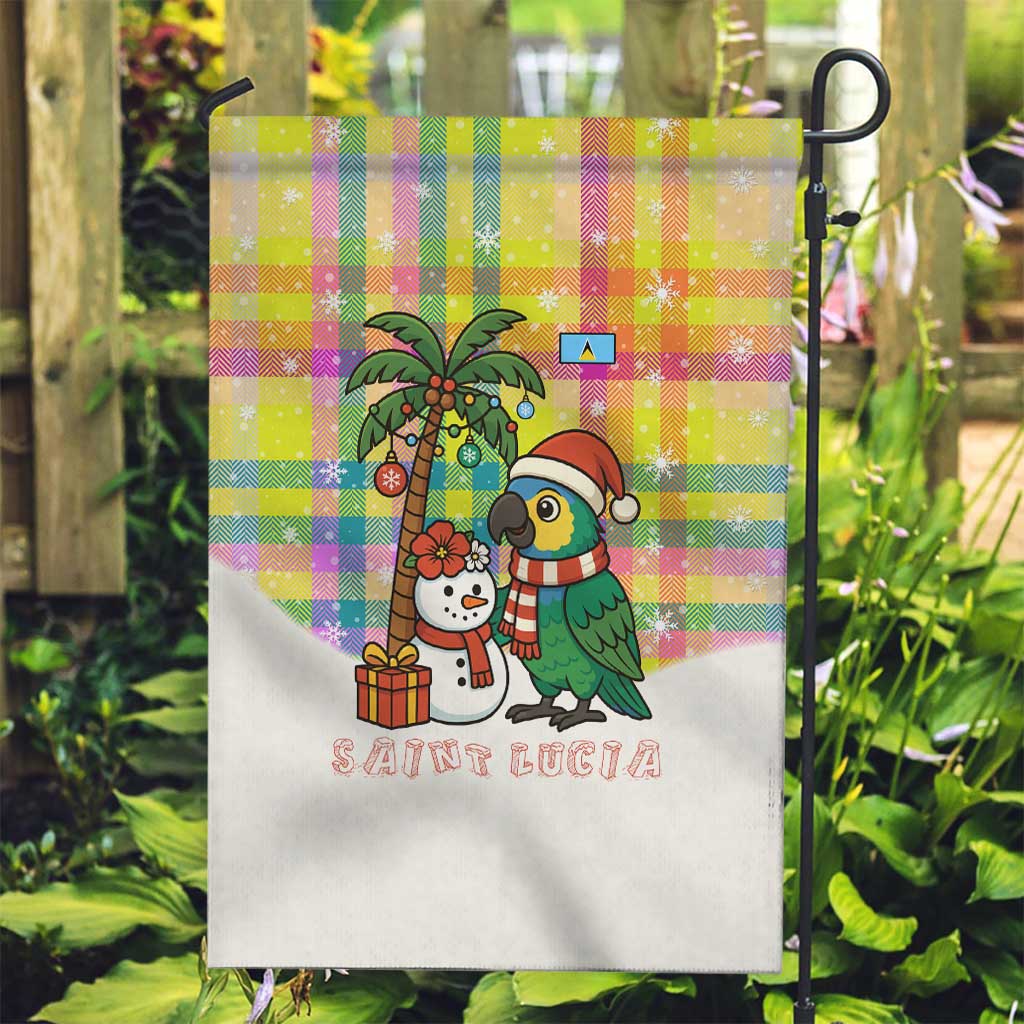 Saint Lucia Christmas Garden Flag with Parrot Palm Tree Snowman and Plaid Holiday - Wonder Print Shop