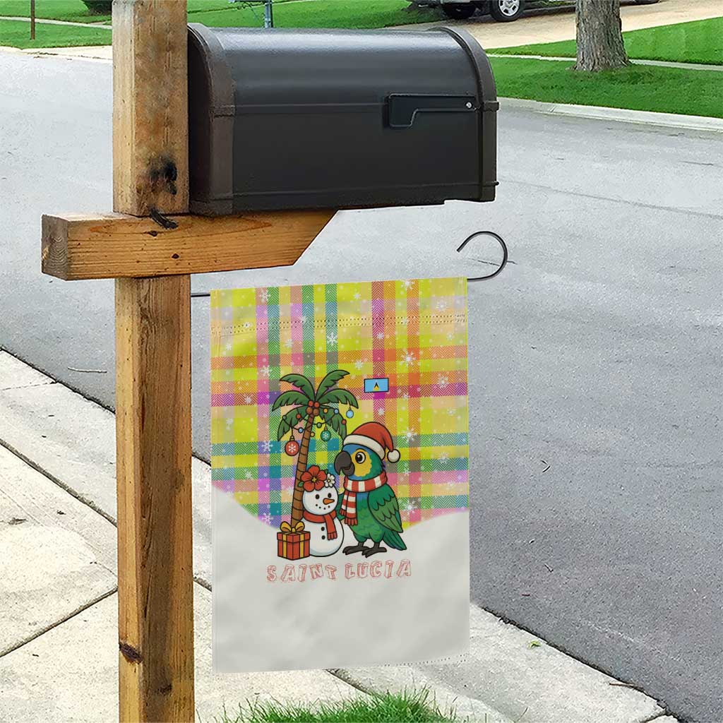 Saint Lucia Christmas Garden Flag with Parrot Palm Tree Snowman and Plaid Holiday - Wonder Print Shop