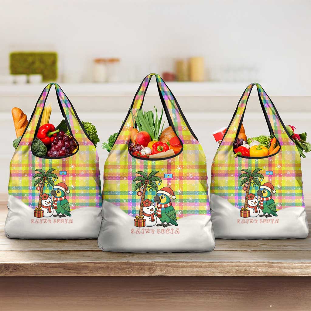 Saint Lucia Christmas Grocery Bag with Parrot Palm Tree Snowman and Plaid Holiday - Wonder Print Shop