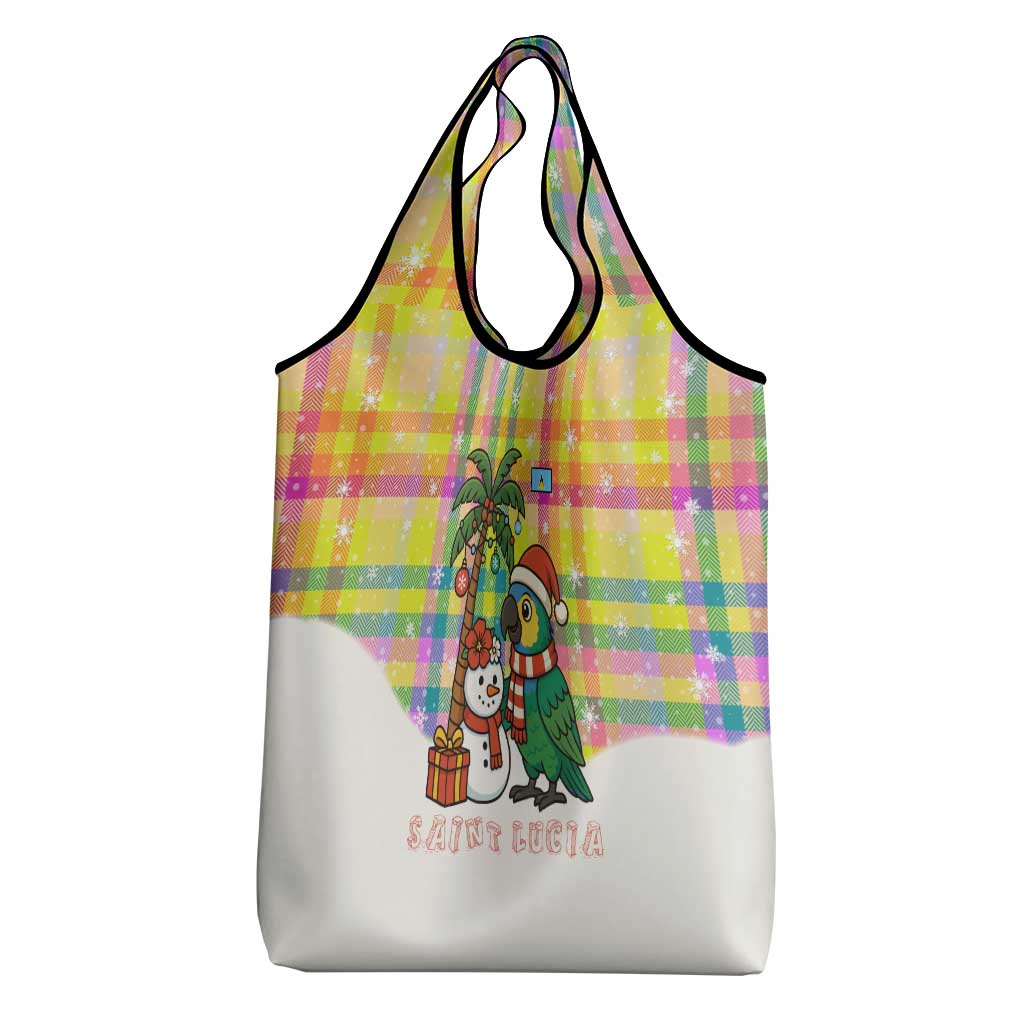 Saint Lucia Christmas Grocery Bag with Parrot Palm Tree Snowman and Plaid Holiday - Wonder Print Shop